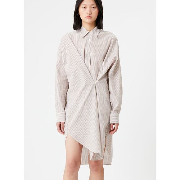 ISABEL MARANT ETOILE Seen Shirt Dress FR 38 US 6 Tan White Striped Midi NWOT